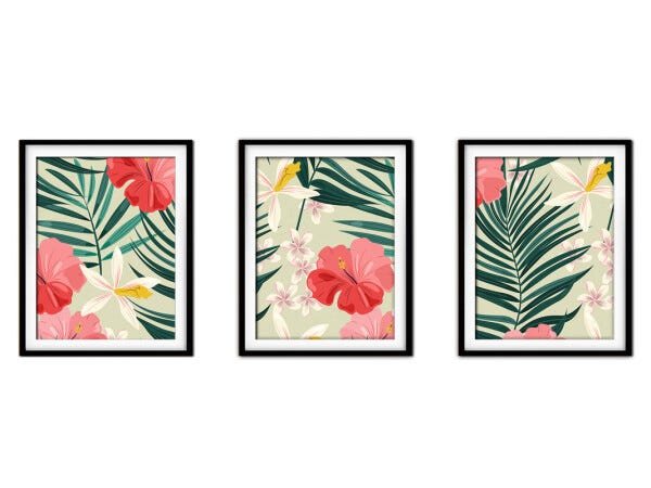 Quadro decor délicat preto 68x126 folhas tropicais mod 141 - 1