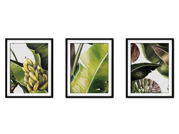 Quadro decor délicat preto 68x126 folhas tropicais mod 135 - 1