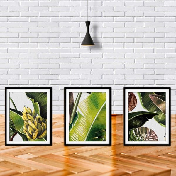 Quadro decor délicat preto 68x126 folhas tropicais mod 135 - 2