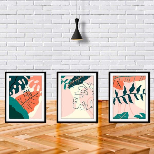 Quadro decor délicat preto 68x126 folhas tropicais mod 126 - 2