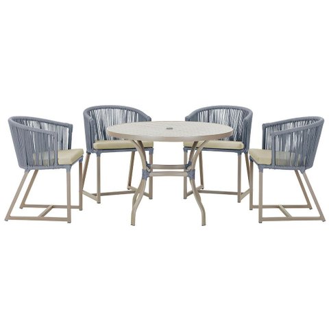 Mesa com 4 Cadeiras de Jantar Roma 100cm e Noronha em Aluminío Fendi Corda Nautica Estofado 7 Trama