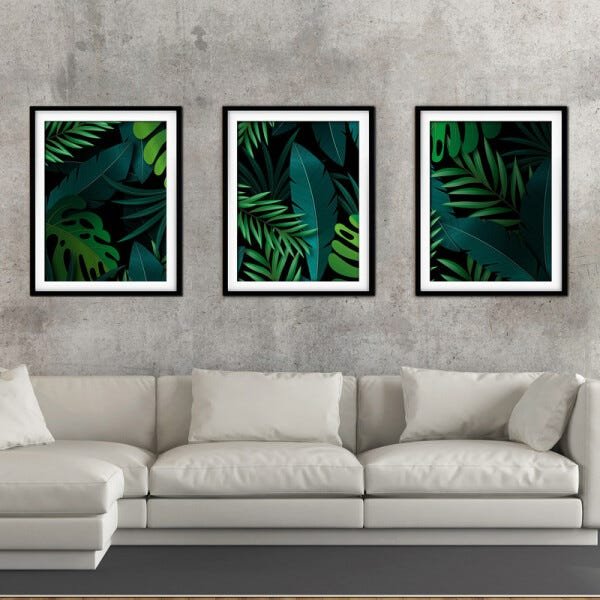 Quadro decor délicat preto 68x126 folhas tropicais mod 120 - 2