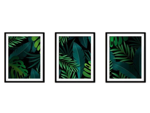 Quadro decor délicat preto 68x126 folhas tropicais mod 120 - 1