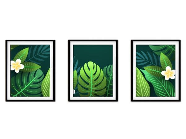 Quadro decor délicat preto 68x126 folhas tropicais mod 77 - 1
