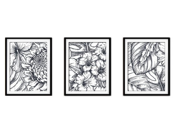 Quadro decor délicat preto 68x126 folhas tropicais mod 58 - 1