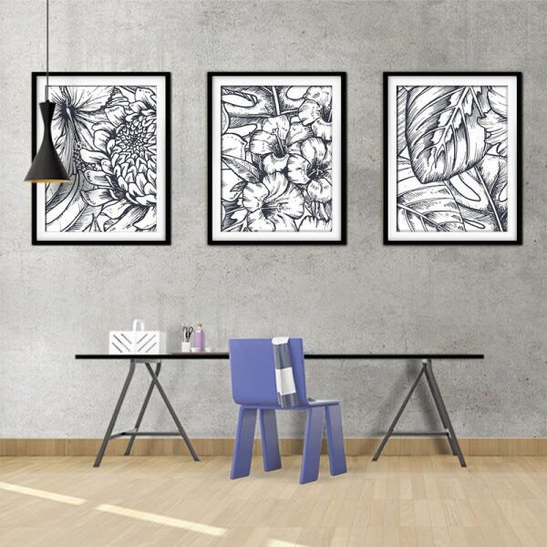Quadro decor délicat preto 68x126 folhas tropicais mod 58 - 2