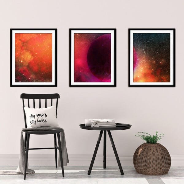 Quadro mdf preto 45x96 universo colorido mod 42 - 2