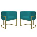 Ver imagem 3 de Kit 4 Poltronas Reforçada Decorativa Sala Nayara Base Ferro Dourado Suede Azul Tifany
