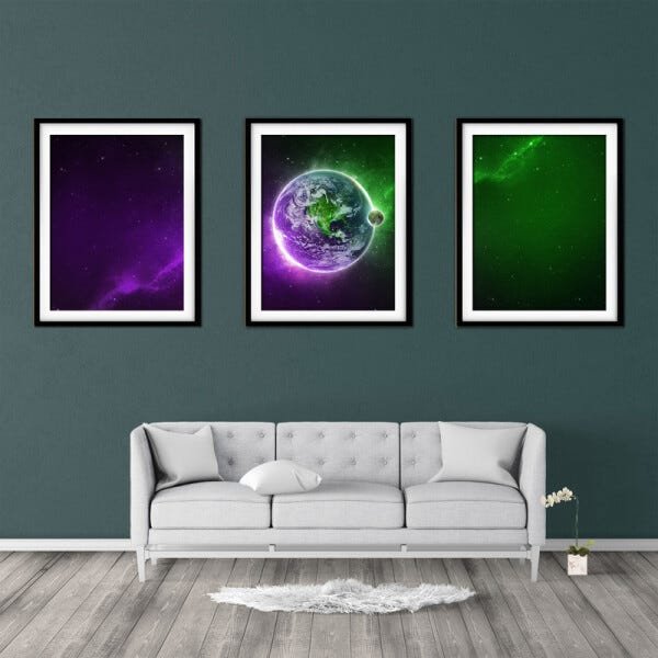 Quadro mdf preto 45x96 universo colorido mod 9 - 2
