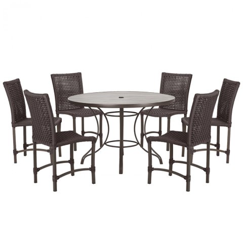 Mesa Ascoli 120 Cm com 6 Cadeiras Cannes de Alumínio, Pintura Marrom e Trama Tela de Corda Náutica
