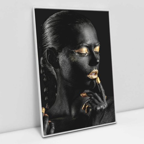 Quadro Decorativo Mulher Artística em Tela Canvas Tacolado Moldura Flutuante 4,5cm Branca 40 X 60cm