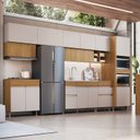 Ver imagem 1 de Cozinha Modulada 10 Portas 3 Gavetas Torre Quente e Bancada Organic Marrom/Nature/Sand