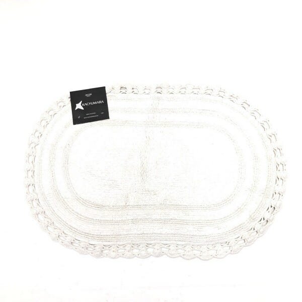 Tapete Oval Croche 50 x 80 Kacyumara Algodão Colors - Único - Branco - 1