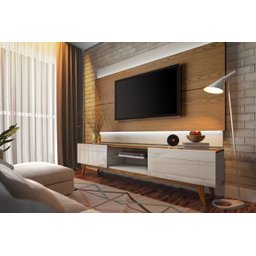 Rack com Painel Classic com 2 Gavetas 220cm com LED Freijó com Off White - Imcal Móveis - 2