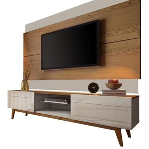 Rack com Painel Classic com 2 Gavetas 220cm Freijó com Off White - Imcal Móveis