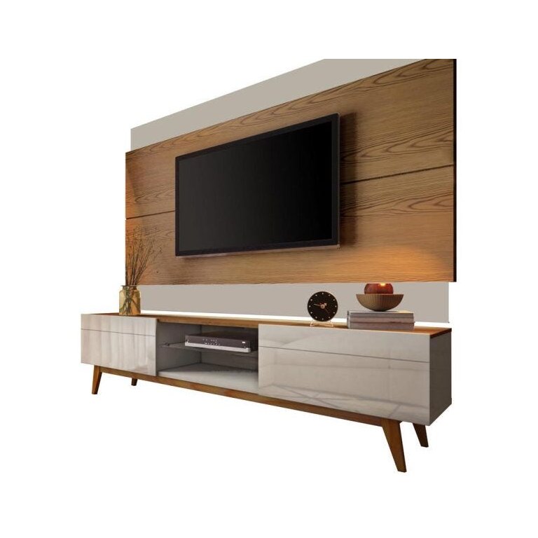 Rack com Painel Classic com 2 Gavetas 220cm Freijó com Off White - Imcal Móveis