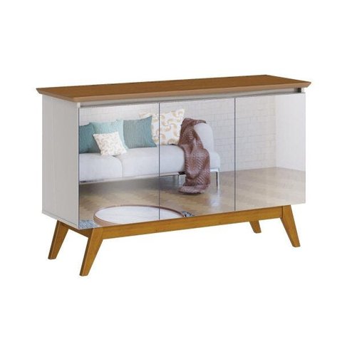 Buffet Classic 3 Portas Off-White com Freijó e Espelho