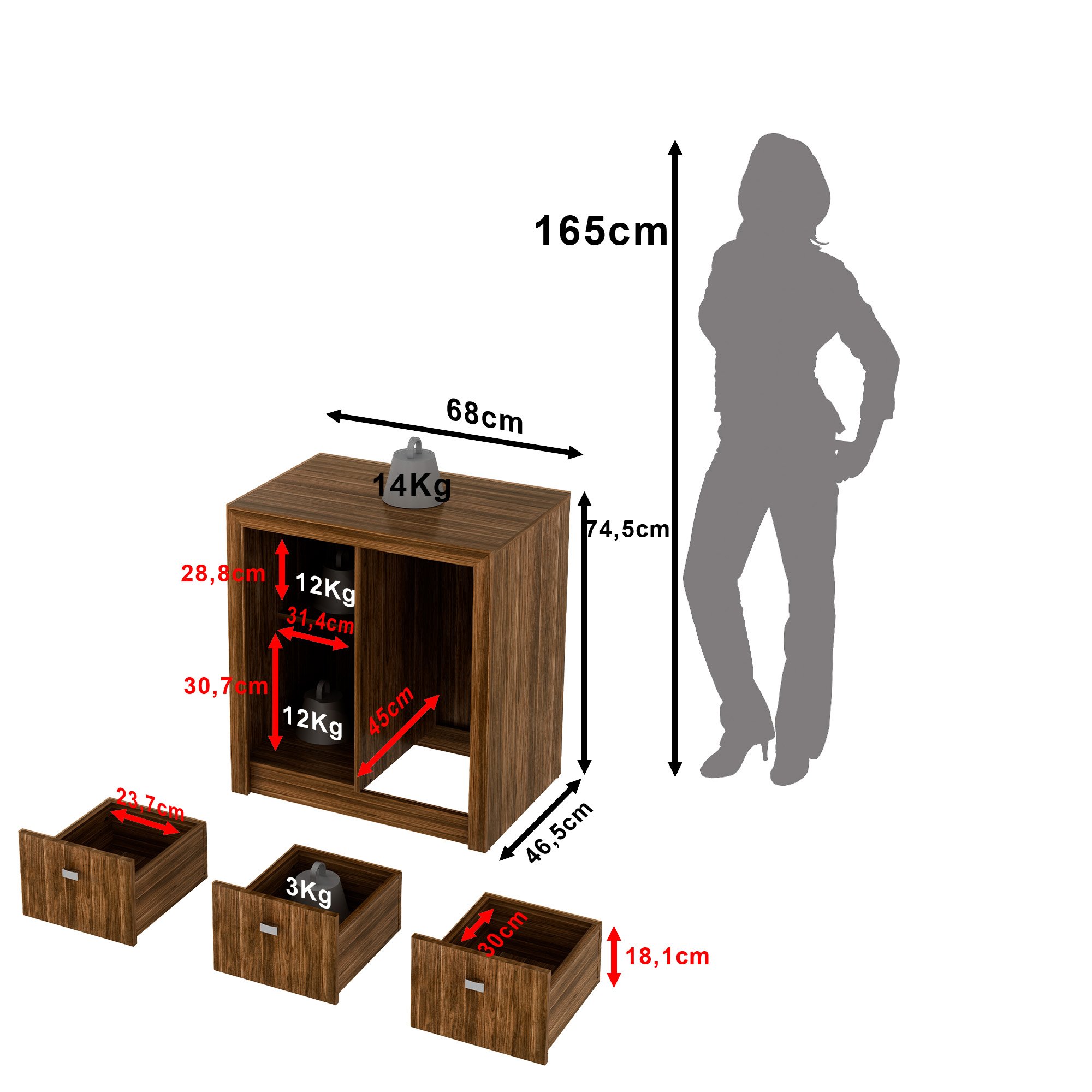 Balcão para Escritório 68cm com 1 Porta e 3 Gavetas ME4111 - 3