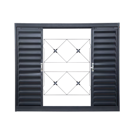 Janela Veneziana Aço Zarcão 4 Folhas Grade Xadrez sem Vidro 100x100
