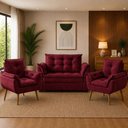 Ver imagem 1 de Sofá 2 Lugares e 2 Poltrona Decorativa para Sala de Estar