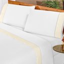 Ver imagem 2 de Jogo de Cama Lençol Queen Elegance Exclusivo180 Fios 80% Algodão 04 Peças - Branco e Palha.