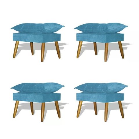Kit 04 Puff Decorativo Opala - Azul Turquesa Azul Turquesa