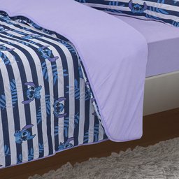 Edredom Portallar Solteiro Malha Misto Disney Stitch Listras150mx220m Lavanda - 2