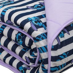 Edredom Portallar Solteiro Malha Misto Disney Stitch Listras150mx220m Lavanda - 3