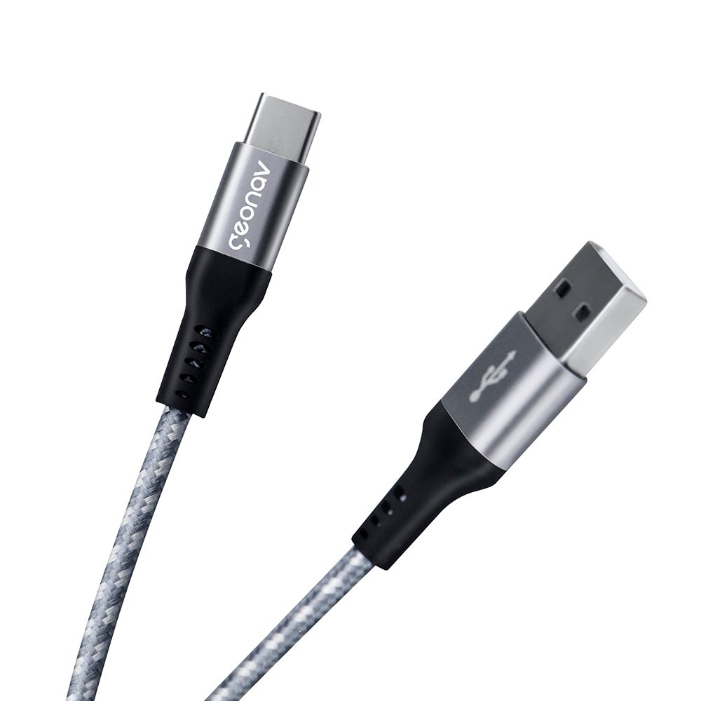Cabo USB-C p/ USB-A 1,5m Nylon Trançado Cinza Carga Rápida - 3