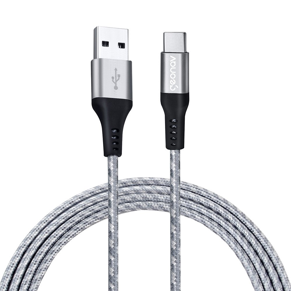 Cabo USB-C p/ USB-A 1,5m Nylon Trançado Cinza Carga Rápida - 2