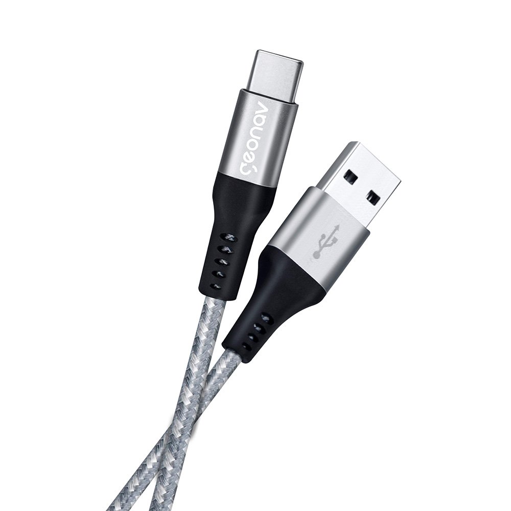 Cabo USB-C p/ USB-A 1,5m Nylon Trançado Cinza Carga Rápida - 5
