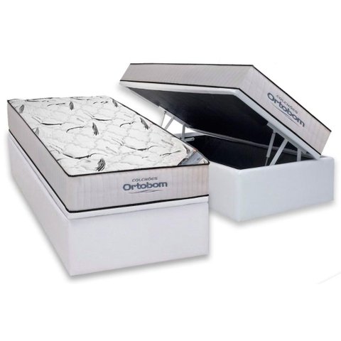 Cama Box Baú Solteiro: Colchão Espuma D45 Ortobom Hight Foam Hr + Base Crc Courano White(88x188)