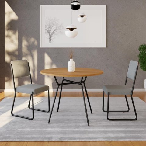 Mesa de Jantar Redonda Soho 90cm Nogueira - Est.Preta