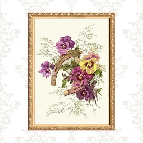 Quadro Moldura Dourada Ferradura Flores 45x34cm:com Vidro