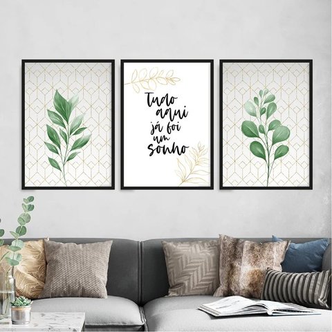 Kit 3 Quadros Tudo Já Foi Um Sonho 33x24cm:Madeira branca