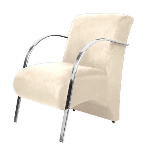 Poltrona Decorativa Predoli Braço de Alumínio Suede, Recepção, Sala, Quarto, Barbeiro, Consultório:b