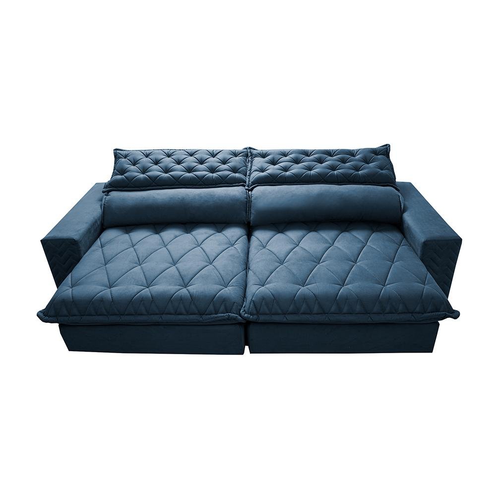 Sofá Retrátil e Reclinável 3.15m Molas Ensacadas Cama inBox Spazus com Bordado 3D Velusoft Azul - 5