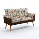 Ver imagem 2 de Kit 2 Poltronas Namoradeira Opala com Puff Solar Suede Estampado Laranja com Marrom Aradecor