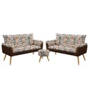Ver imagem 1 de Kit 2 Poltronas Namoradeira Opala com Puff Solar Suede Estampado Laranja com Marrom Aradecor