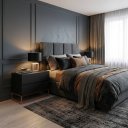 Ver imagem 4 de Mesa de Cabeceira Eros com 2 Gavetas 60cm Estilo Industrial MDF Preto Pés  de Ferro Cobre
