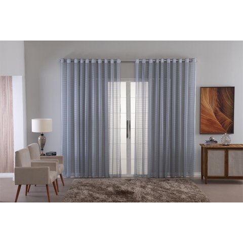 Cortina Voil Xadrez para Sala, Quarto e Cozinha 6,00 X 2,50 Cinza