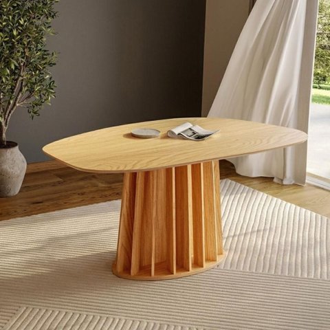 Mesa de Jantar Orgânica 160cm com Base Ripada 100% MDF Dalla Costa Cor:Carvalho Rosé