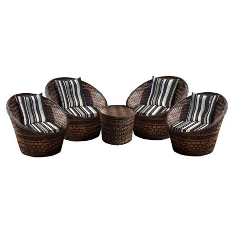 Conjunto de Poltronas Fibra Sintética Buenos Aires - 4 Poltronas + 1 Mesa Centro - Tecido Illimani P
