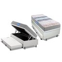 Ver imagem 1 de Cama Box Baú c/Auxiliar Solteiro: Colchão Espuma Probel D45 Guarda Costas + Base CRC Courano White