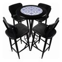 Ver imagem 1 de Conjunto Mesa Bistrô Alta Redonda 60cm + 4 Banquetas Bar Varanda Pub - Azulejo Português - Preta