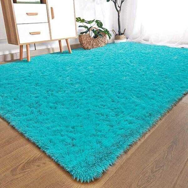 Tapete Saturs Shaggy Pelo Alto Azul Turquesa - 150 x 200cm Tapete para Sala e Quartos - 1