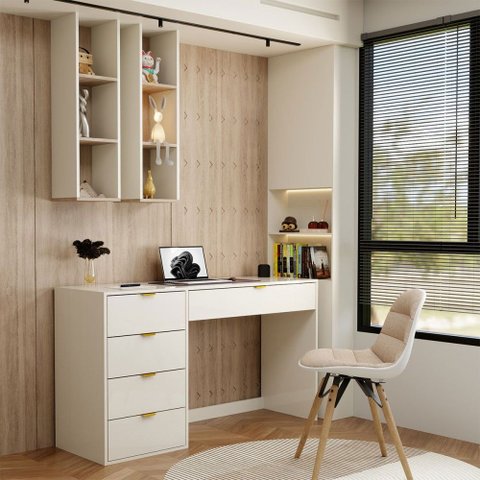 Mesa Escrivaninha Life 5 Gavetas Off White - Panorama Móveis