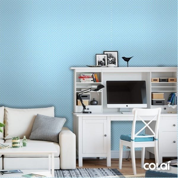 Papel de Parede Lavável Bolinhas Brancas de Fundo Azul 12m - 2