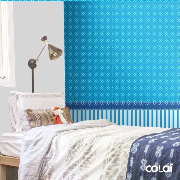 Papel de Parede Adesivo Lavável Azul com Bolas Brancas 6m - 3