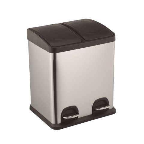 Lixeira Twins Inox 2 Compartimentos com Amortecedor 30 Litros - Jolitex - 30 Litros
